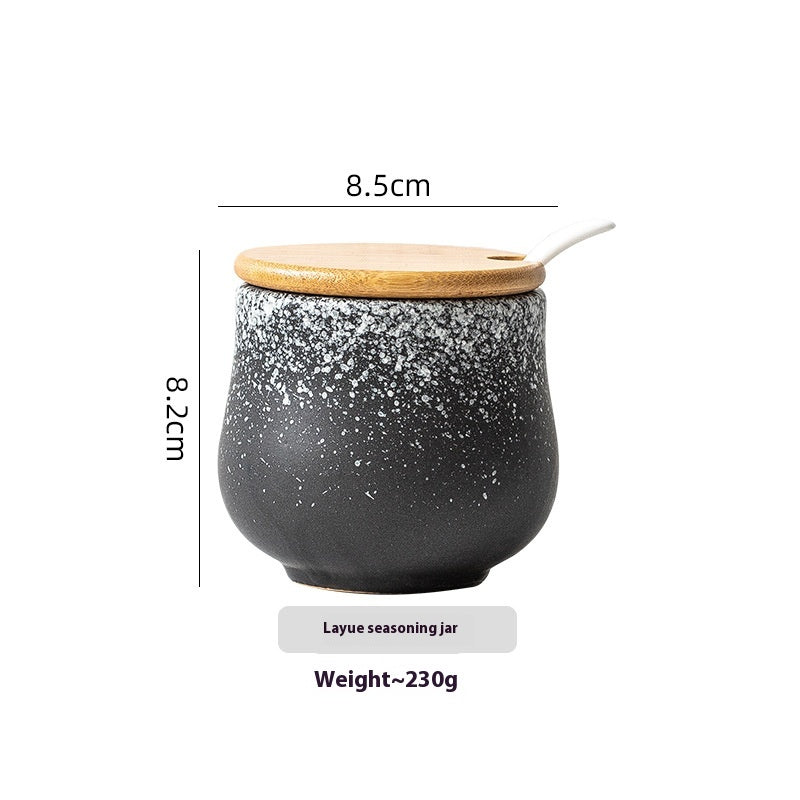 Ceramic Seasoning Jar and Wooden Tray Options, spice jar and condiment jar