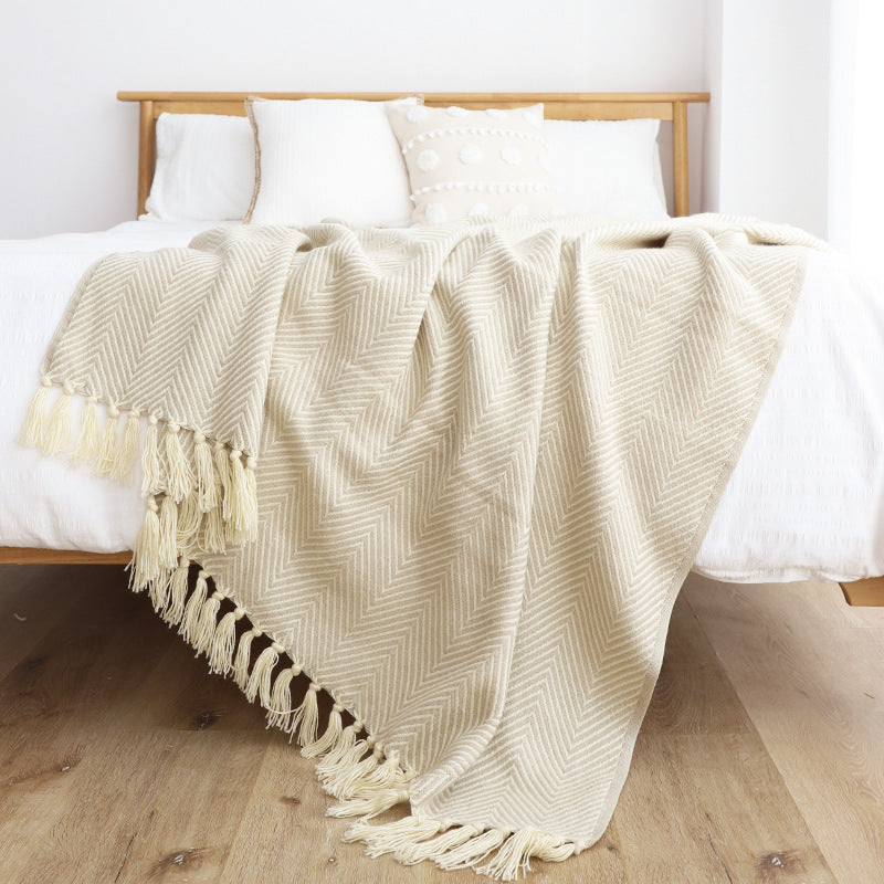 Herringbone Acrylic Throw Blanket with Tassels, herringbone blanket and sofa throw
