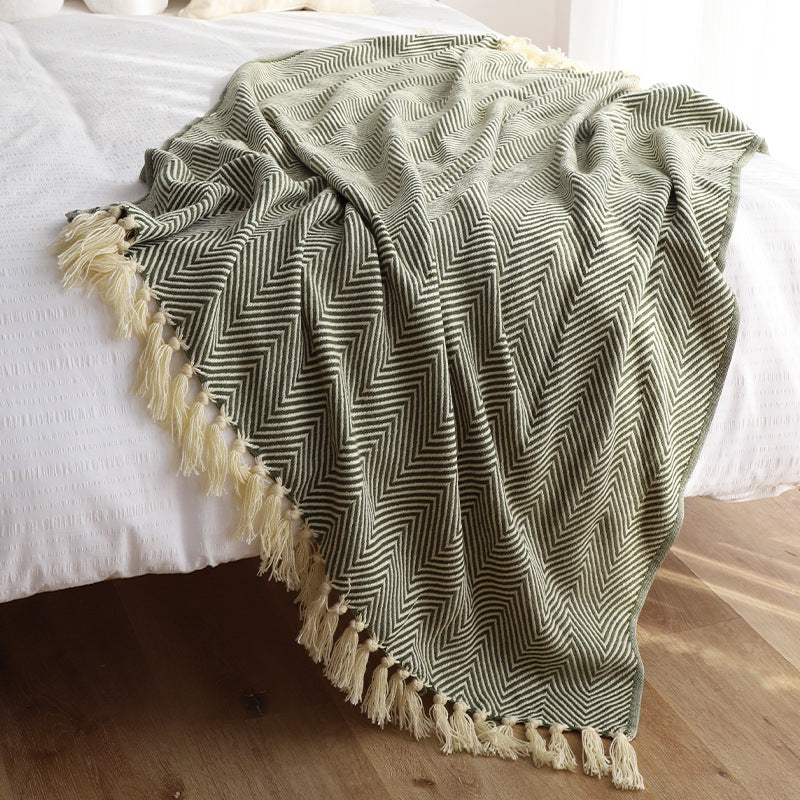 Herringbone Acrylic Throw Blanket with Tassels, herringbone blanket and sofa throw