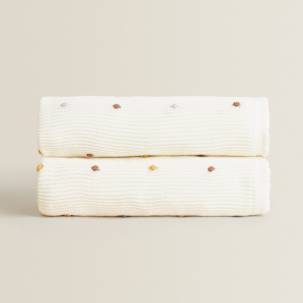 Speckled Off-White Cotton Knitted Blanket, throw blanket, knit blanket and sofa throw