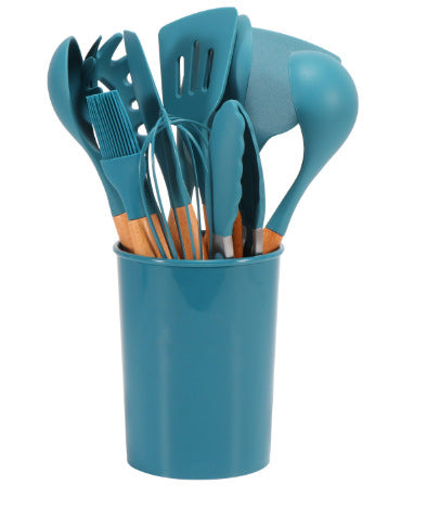 Silicone Kitchen Utensils with Wooden Handles — 12-Piece Set, cooking utensils, spatula set and kitchen tool set