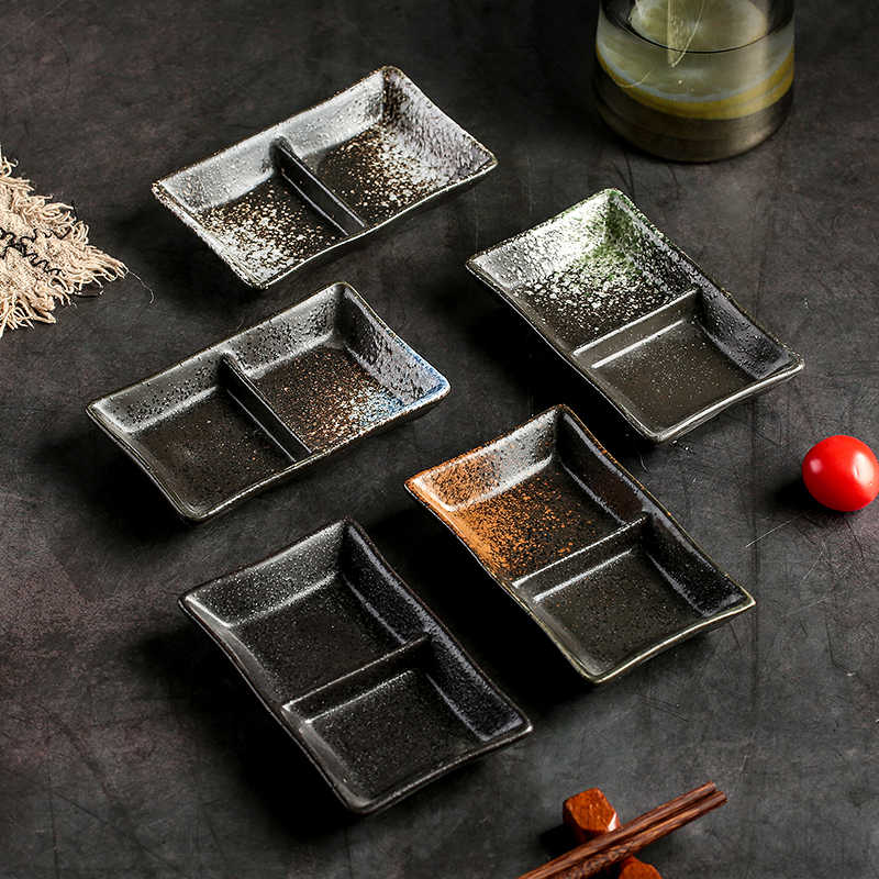 Two-Compartment Ceramic Sauce Dish, dipping bowl and condiment dish