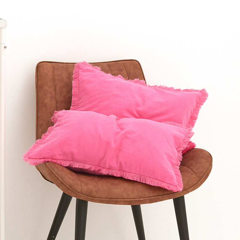 Solid-Color Pillow Cover with Fringe Options, throw pillow cover, cushion cover and sofa pillowcase