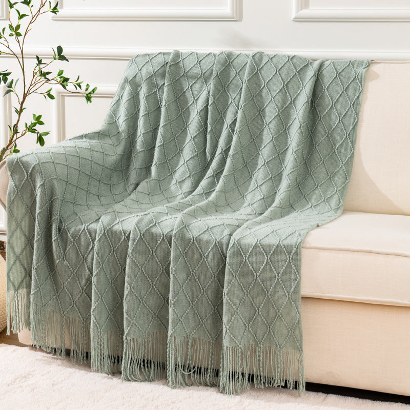 Acrylic Knit Throw Blanket with Tassels, knit blanket and sofa throw
