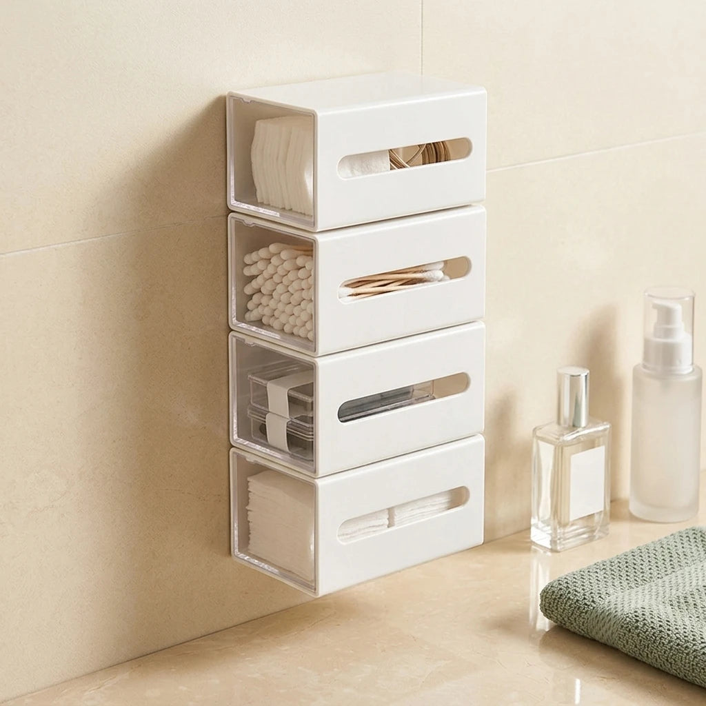 White Wall-Mounted Bathroom Storage Box, bathroom organizer and wall shelf