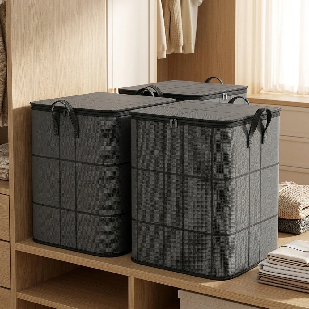 Foldable Clothes Storage Bag Large Capacity Organizer With Handle And Double Zipper For Bedding Moving Travel Under Bed Storage — Large Size 3pcs in a home setting; styling props not included. [fastbatch-107]