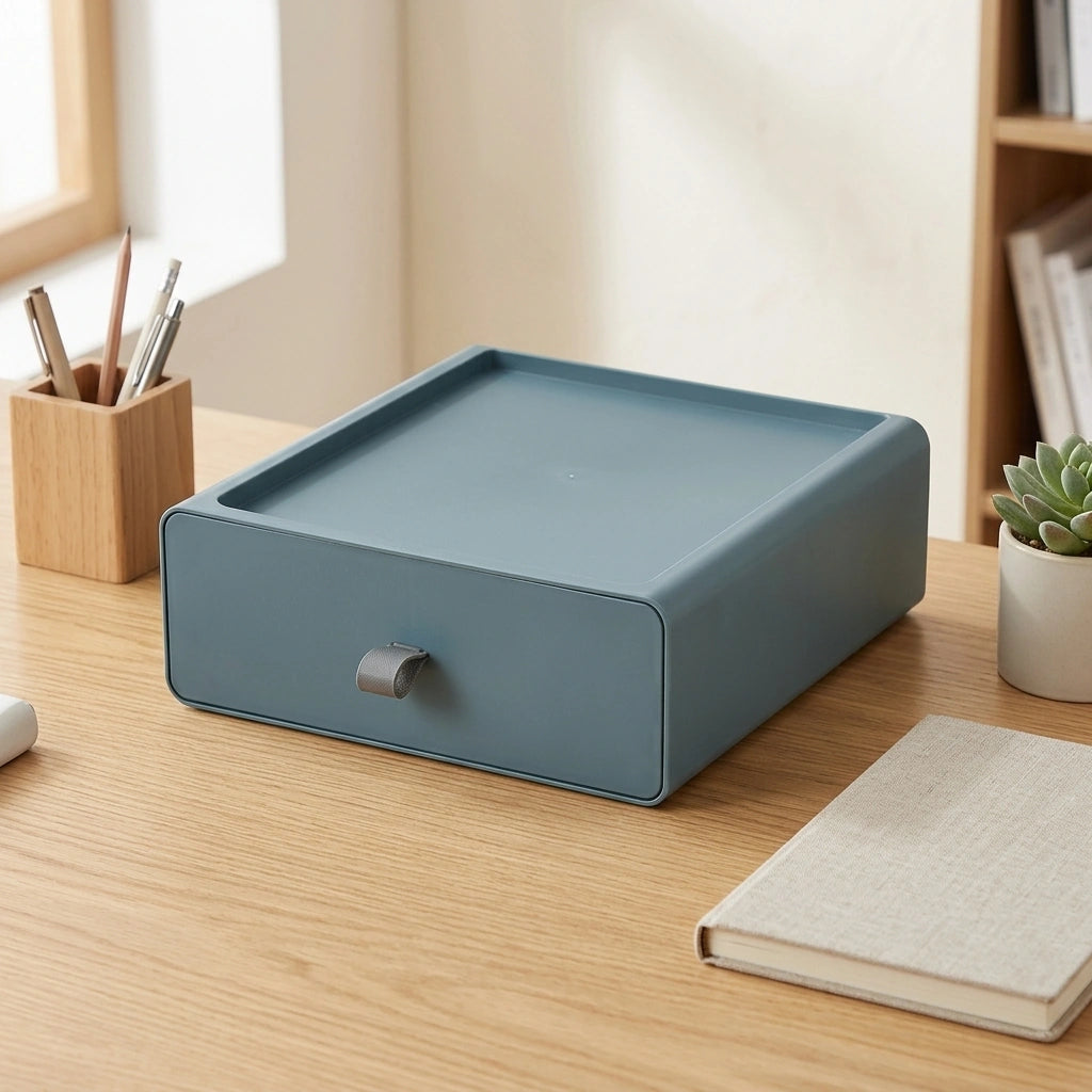 Desktop Storage Box Office Accessories Makeup, Plastic Storage Container Bathroom Storage Stackable Organizer Drawer — Blue-1PC in a home setting; styling props not included. [fastbatch-110]