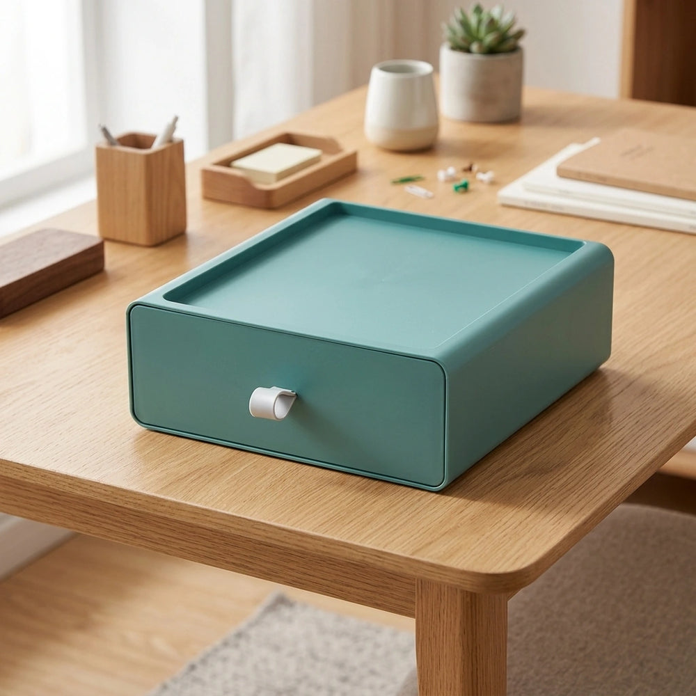 Desktop Storage Box Office Accessories Makeup, Plastic Storage Container Bathroom Storage Stackable Organizer Drawer — Green-3PCS in a home setting; styling props not included. [fastbatch-114]