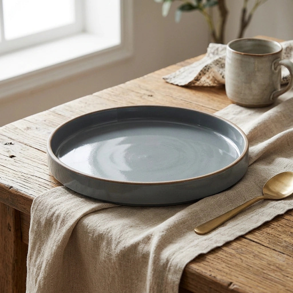Household Tableware Solid Color Ceramic Bowl — Grey-9.4inches in a home setting; styling props not included. [fastbatch-13]