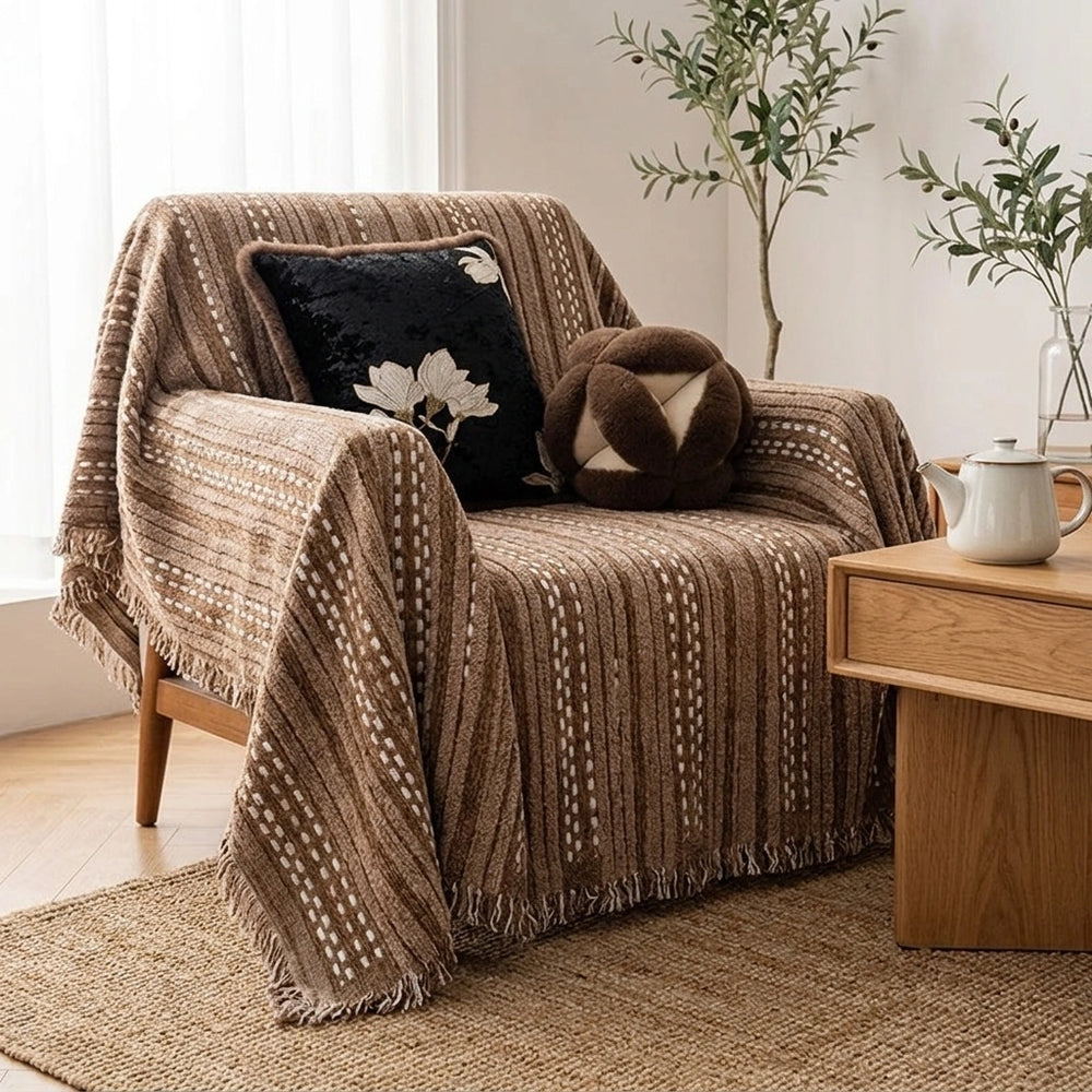 Retro Mid-ancient Sofa Cover Cloth Universal A Whole Full Cover Sofa Cover — Coffee Color-180X130cm in a home setting; styling props not included. [fastbatch-153]