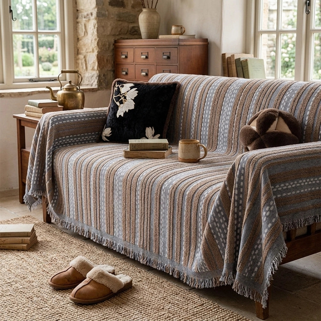Retro Mid-ancient Sofa Cover Cloth Universal A Whole Full Cover Sofa Cover — Gray-180X130cm in a home setting; styling props not included. [fastbatch-155]