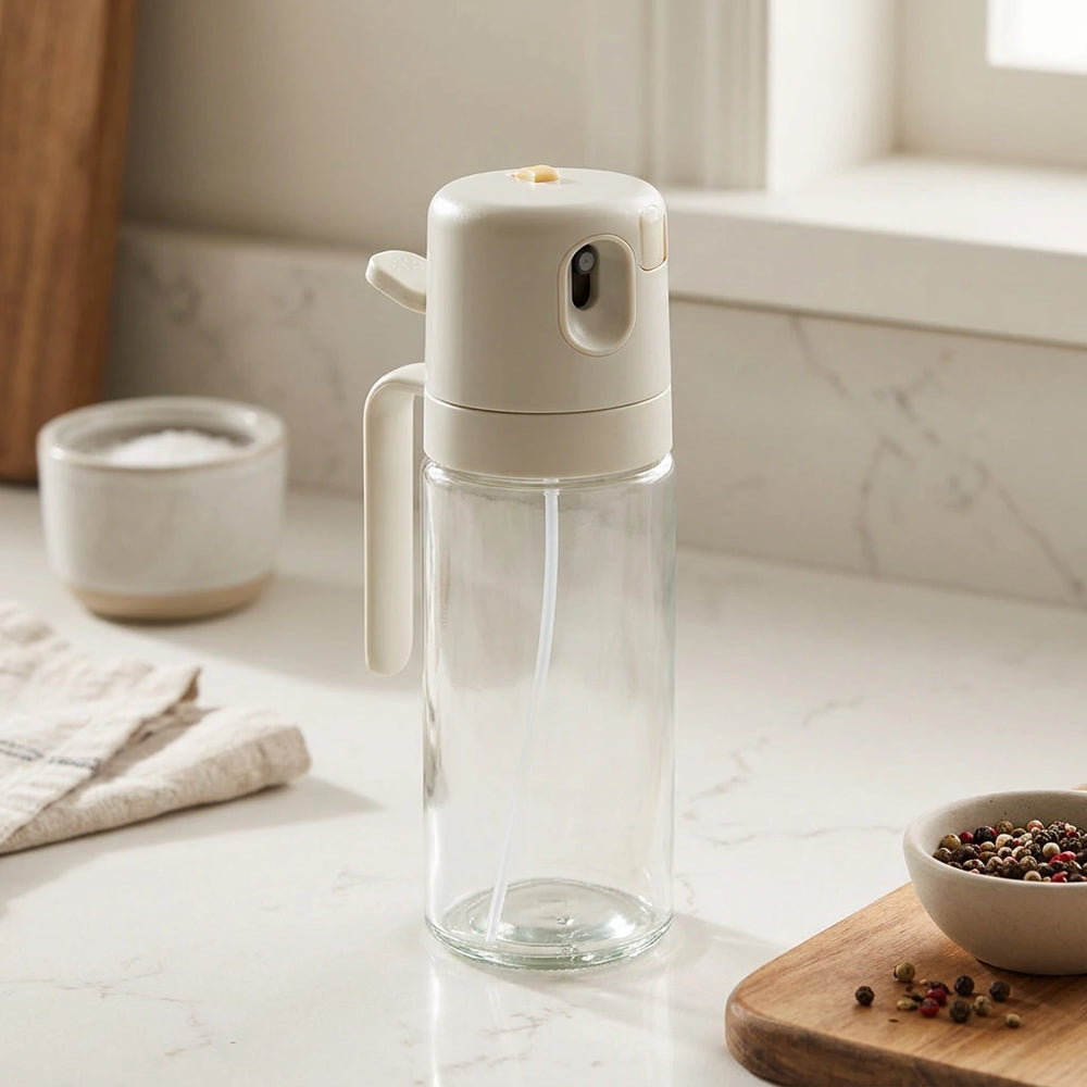 2 In 1 Oil Sprayer Bottle BBQ Cooking Oil Dispenser Olive Oil Pourers Sprayer Kitchen Baking Oil Mister Vinegar Bottle — Set-1PC in a home setting; styling props not included. [fastbatch-16]