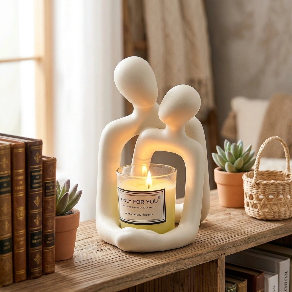 Heartwarming Loving Couple Resin Statue - A Timeless Modern Home Decor Accent For Bookshelves, Office Desks, And Nightstands Valentine's Day Gift — Milky White in a home setting; styling props not included. [fastbatch-165]