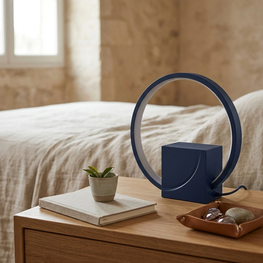 Bedside Lamp Touch Table Lamp With Natural Sounds, Desk Lamp With Alarm Clock, Touch Control 3 Levels Brightness Home Decor — EU-Navy Blue in a home setting; styling props not included. [fastbatch-172]
