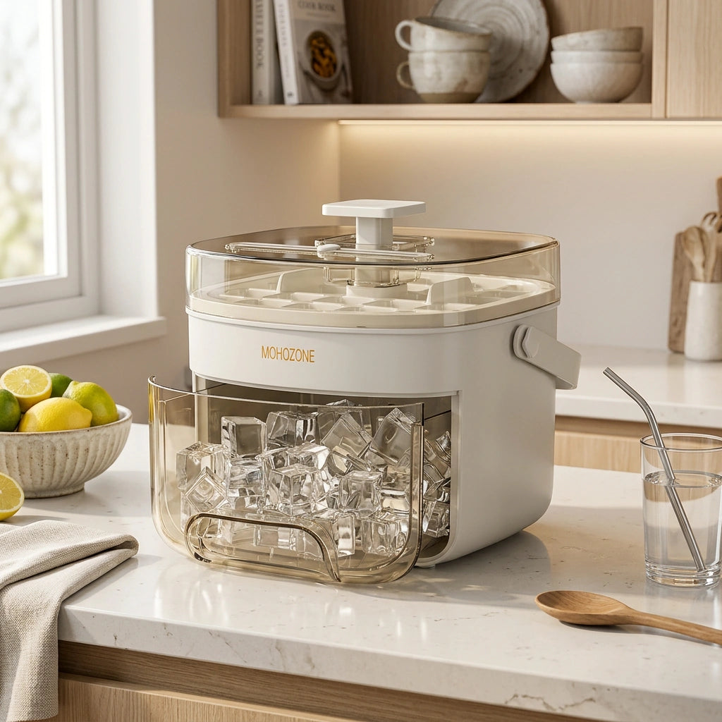 Press-type Convenient Outdoor Portable Ice Tray Large Capacity Ice Bucket 48 Extra-Large Ice Maker Food Grade Plastic Storage Tray Essential Kitchen Gadget — 24 Grid Milky White in a home setting; styling props not included. [fastbatch-20]
