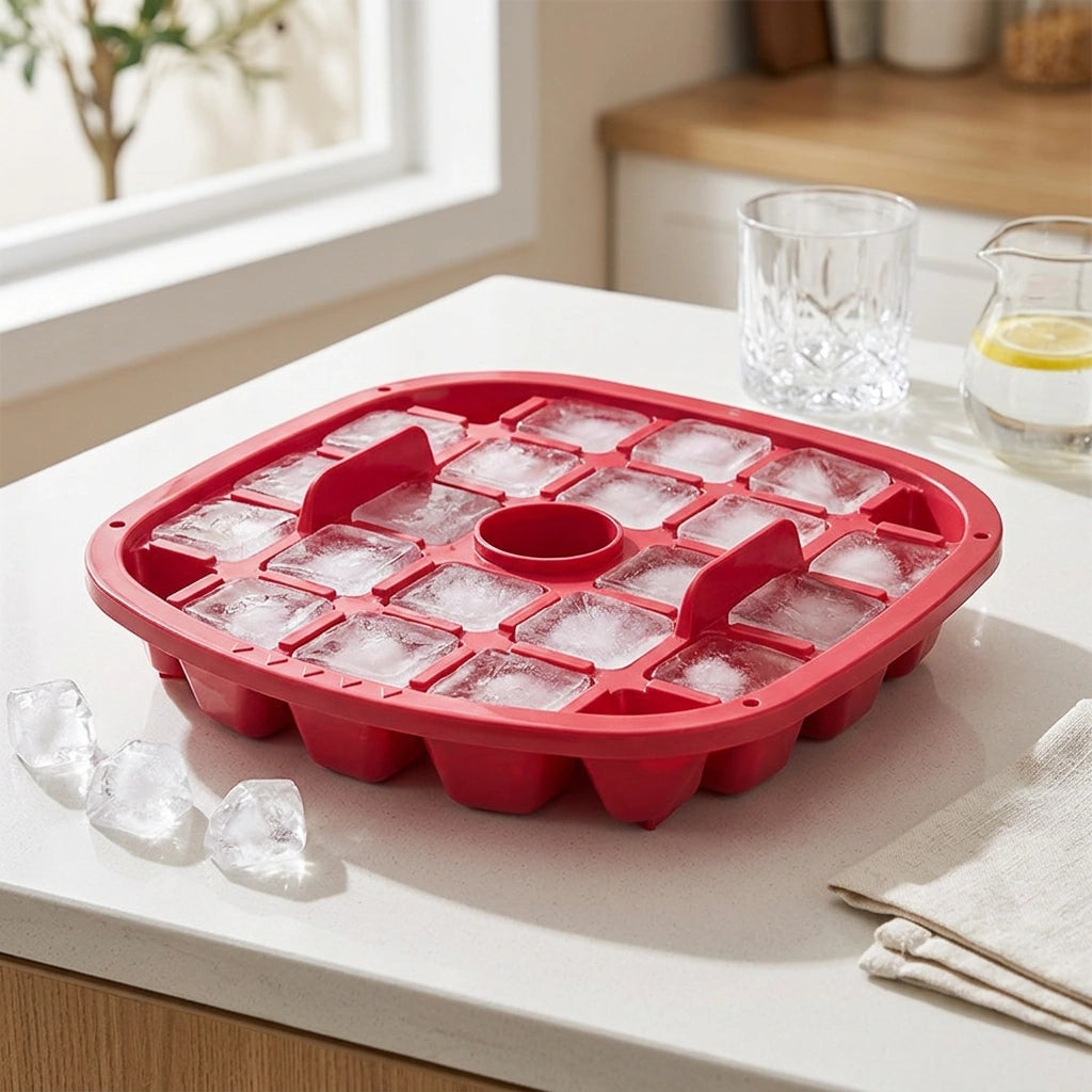 Press-type Convenient Outdoor Portable Ice Tray Large Capacity Ice Bucket 48 Extra-Large Ice Maker Food Grade Plastic Storage Tray Essential Kitchen Gadget — 24 Grid Ice Plate Rose Red in a home setting; styling props not included. [fastbatch-21]