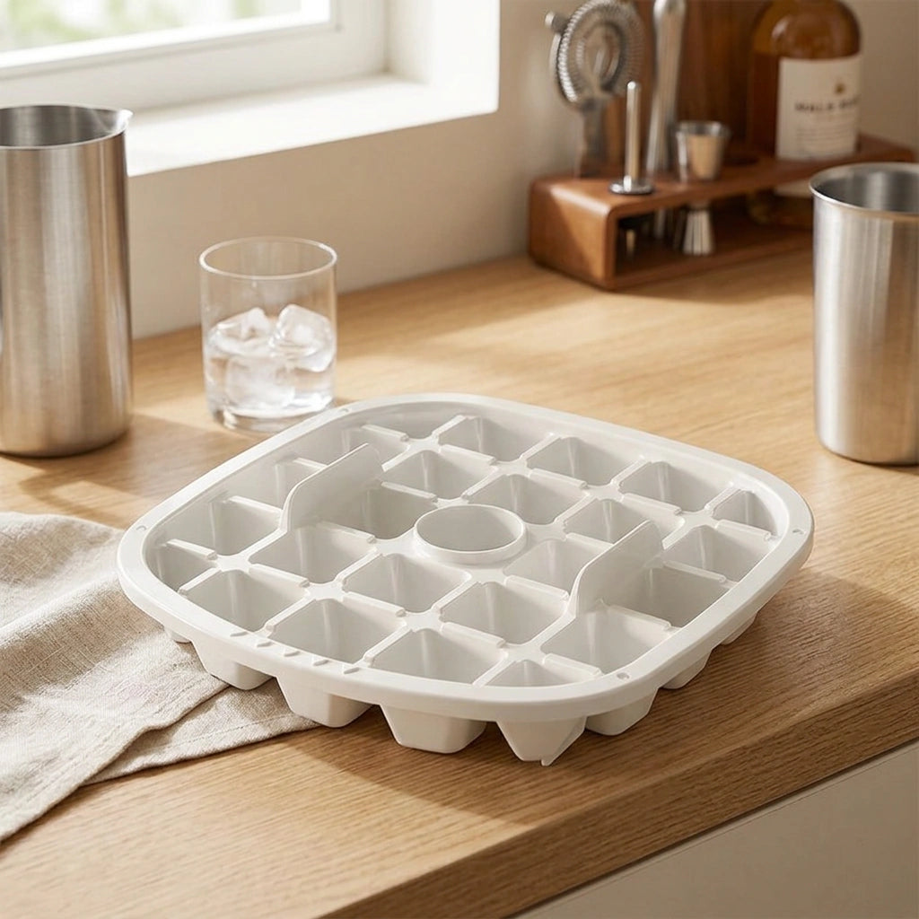 Press-type Convenient Outdoor Portable Ice Tray Large Capacity Ice Bucket 48 Extra-Large Ice Maker Food Grade Plastic Storage Tray Essential Kitchen Gadget — 24 Grid Ice Plate Milky White in a home setting; styling props not included. [fastbatch-22]
