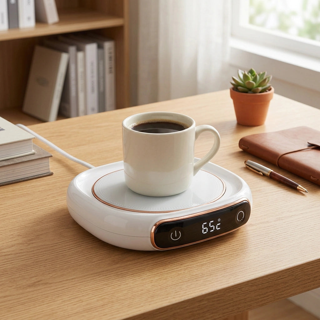 Coffee Mug Warmer Warm Coaster Smart Heating Cup Thermal Insulation Constant Temperature Coaster Heating Pad Desktop — M316 white-220V in a home setting; styling props not included. [fastbatch-23]
