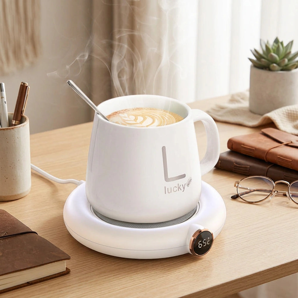 Coffee Mug Warmer Warm Coaster Smart Heating Cup Thermal Insulation Constant Temperature Coaster Heating Pad Desktop — M306 white-USB in a home setting; styling props not included. [fastbatch-27]