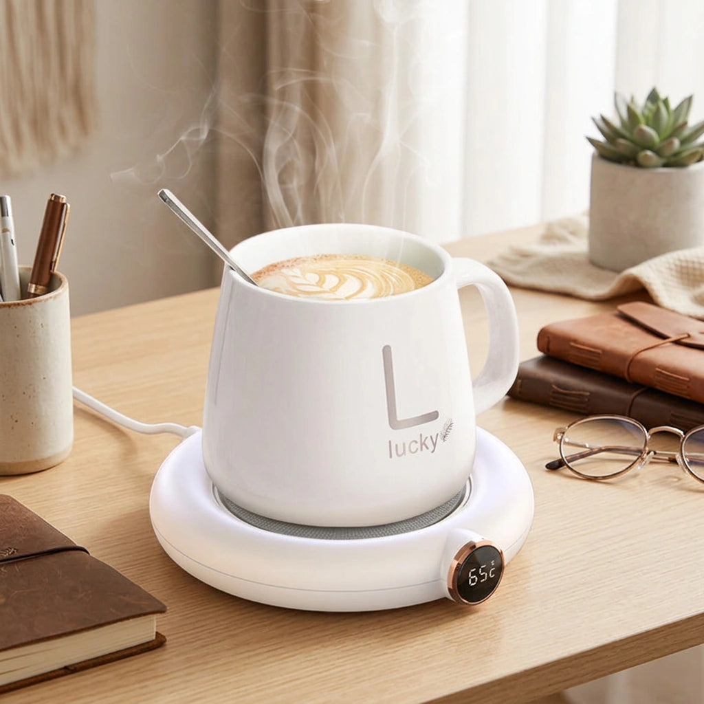 Coffee Mug Warmer Warm Coaster Smart Heating Cup Thermal Insulation Constant Temperature Coaster Heating Pad Desktop — M306 white-USB in a home setting; styling props not included. [fastbatch-27]