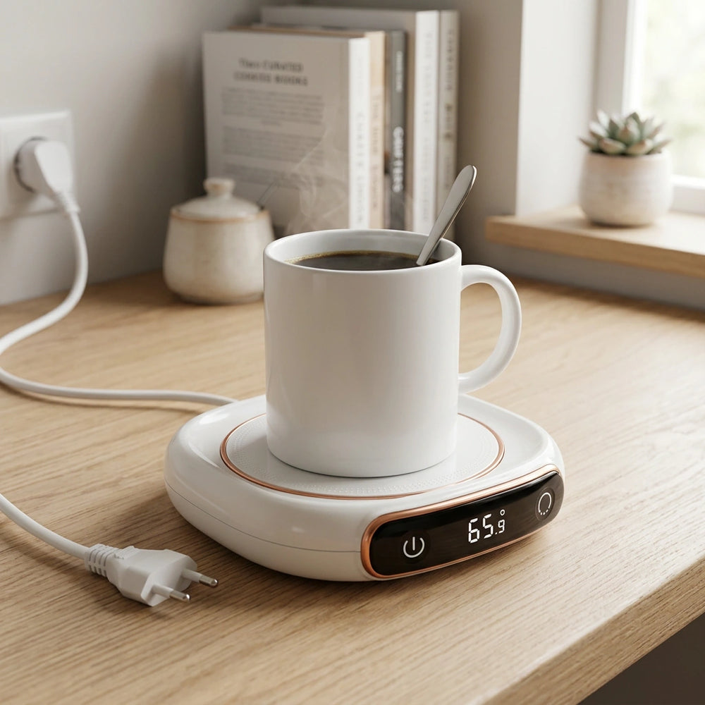 Coffee Mug Warmer Warm Coaster Smart Heating Cup Thermal Insulation Constant Temperature Coaster Heating Pad Desktop — M316 white-EU in a home setting; styling props not included. [fastbatch-29]