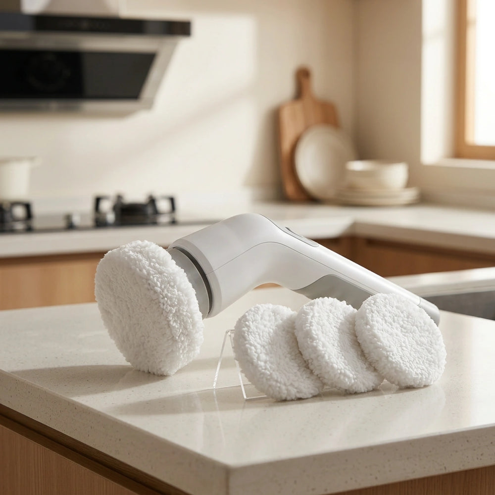 Kitchen Supplies Multifunctional Brush Electric Scrubber Rechargeable Dishwashing Brush Automatic Range Hood Stove — Cashmere cover 4pcs in a home setting; styling props not included. [fastbatch-37]