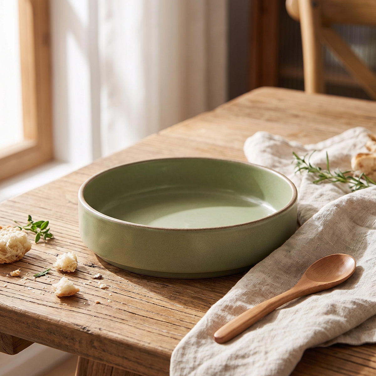 Solid-Color Ceramic Bowls and Plates — Cyan-5.7inch small deep plate in a home setting; styling props not included.