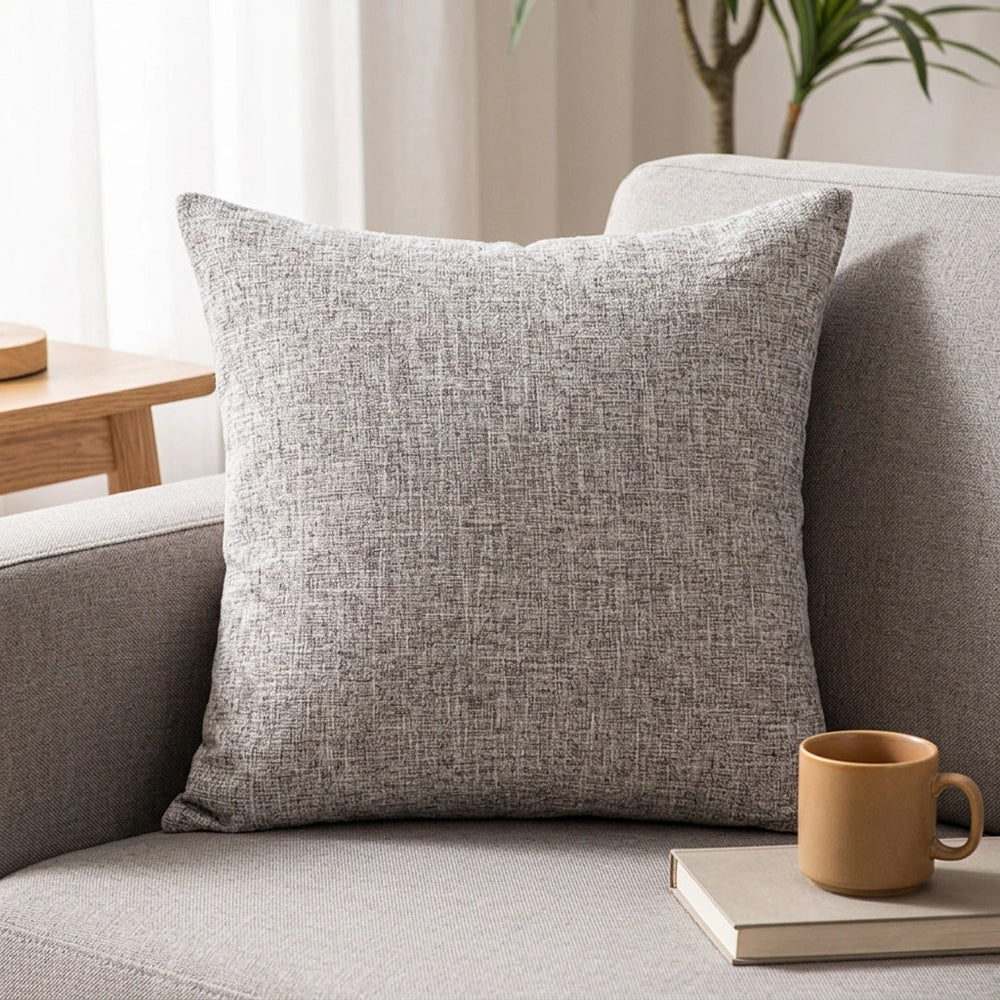 Solid Color Linen Sofa Pillow Cushion Living Room Pillow Cover — Light Grey-45x45cm in a home setting; styling props not included. [fastbatch-73]