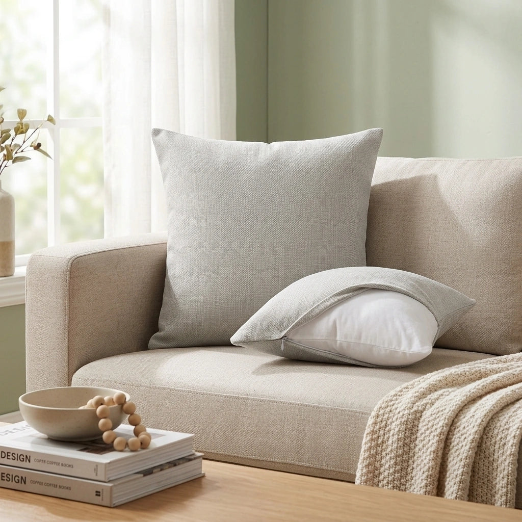 Solid Color Linen Sofa Pillow Cushion Living Room Pillow Cover — Orange-45x45cm in a home setting; styling props not included. [fastbatch-76]