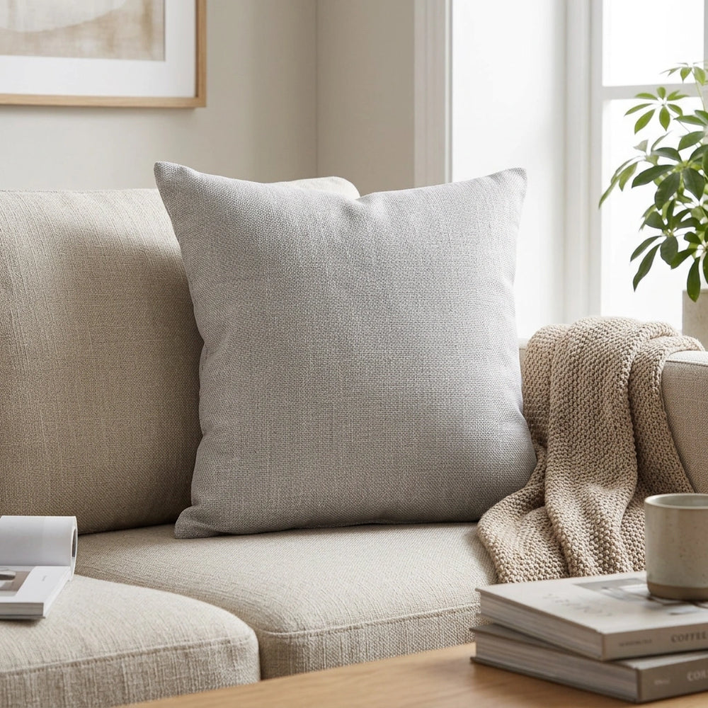 Solid Color Linen Sofa Pillow Cushion Living Room Pillow Cover — Rose Red-45x45cm in a home setting; styling props not included. [fastbatch-79]