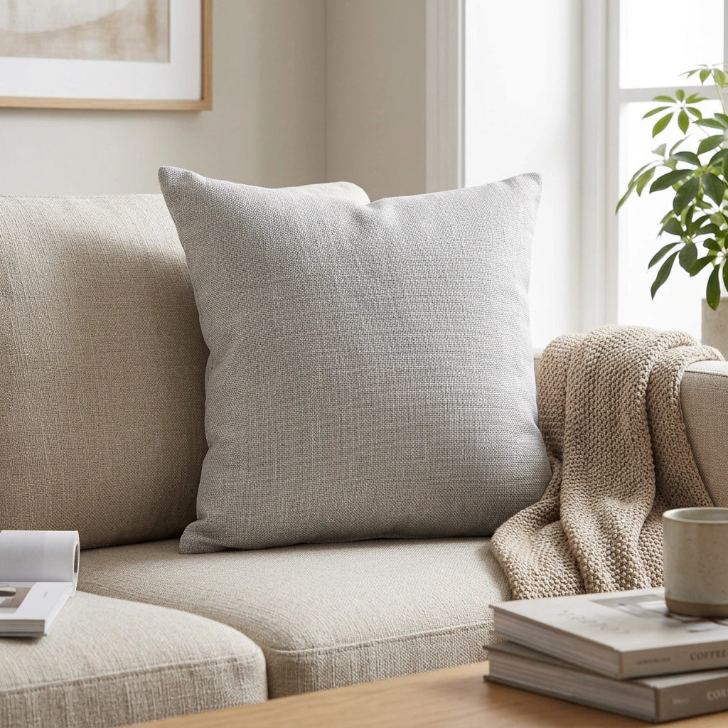 Solid Color Linen Sofa Pillow Cushion Living Room Pillow Cover — Rose Red-45x45cm in a home setting; styling props not included. [fastbatch-79]