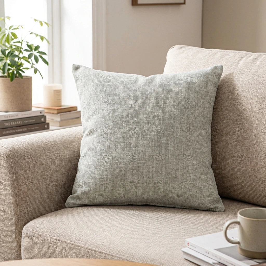 Solid Color Linen Sofa Pillow Cushion Living Room Pillow Cover — Yellow-45x45cm in a home setting; styling props not included. [fastbatch-80]