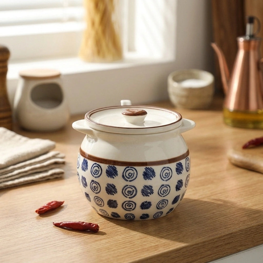 Lard Jar Kitchen Ceramic Seasoning Jar — Artistic Conception 700ml in a home setting; styling props not included. [fastbatch-84]