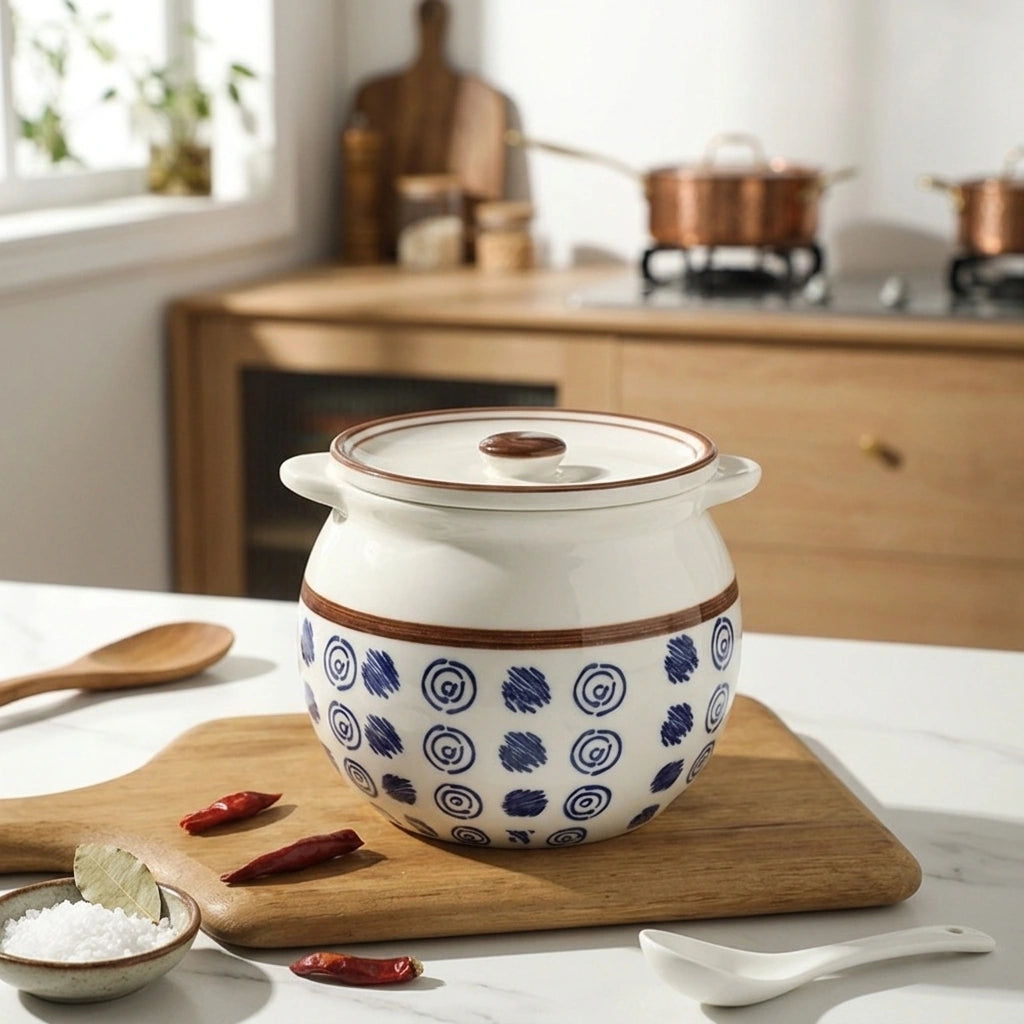 Lard Jar Kitchen Ceramic Seasoning Jar — Artistic Conception 1400ml in a home setting; styling props not included. [fastbatch-85]