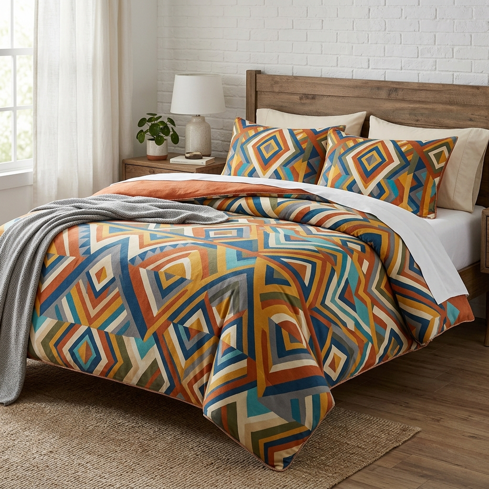 Geometric Brushed Duvet Cover, comforter cover and quilt cover — Color Crazy Shuttle in a home setting. [variant-scope]