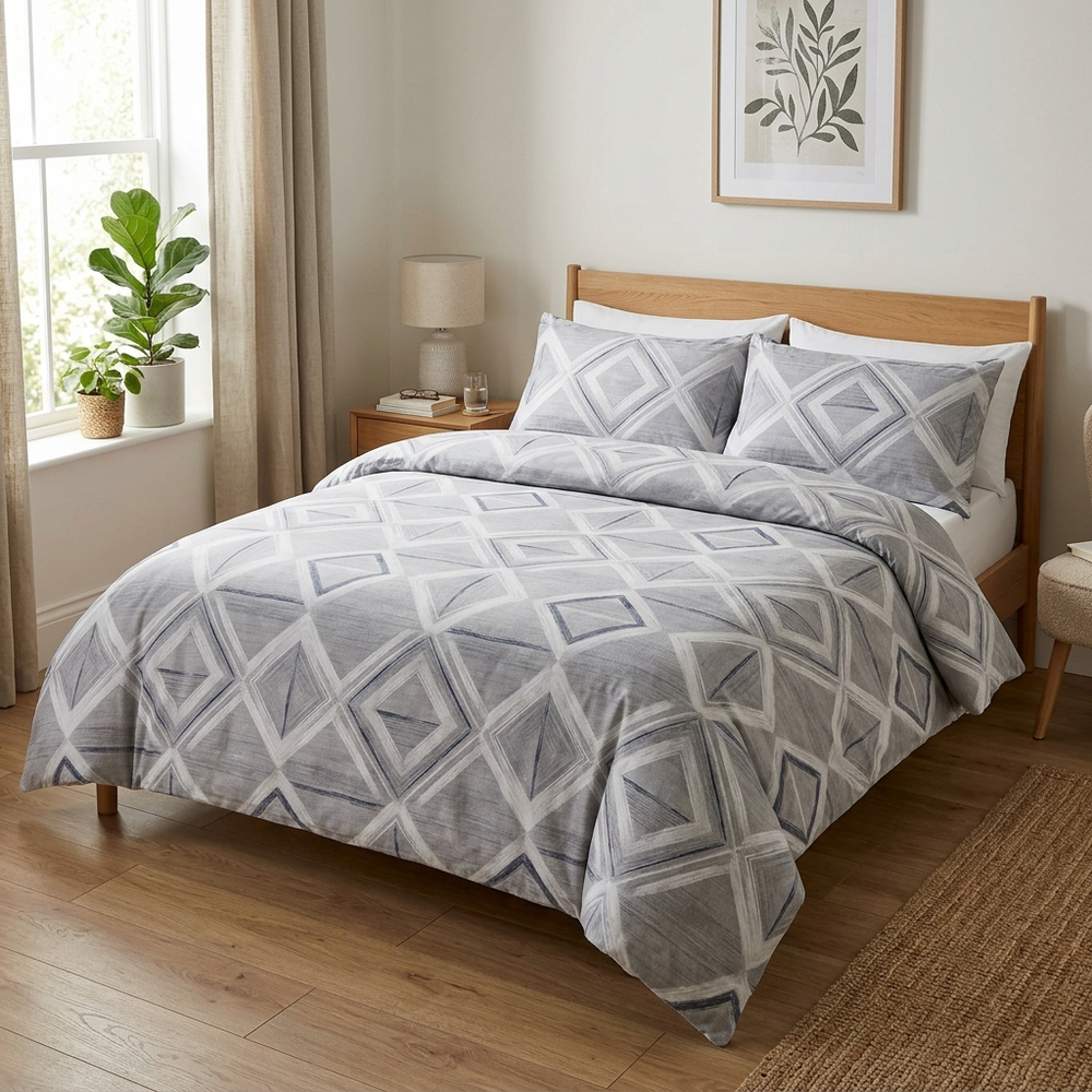 Geometric Brushed Duvet Cover, comforter cover and quilt cover — Color Image Drawing in a home setting. [variant-scope]