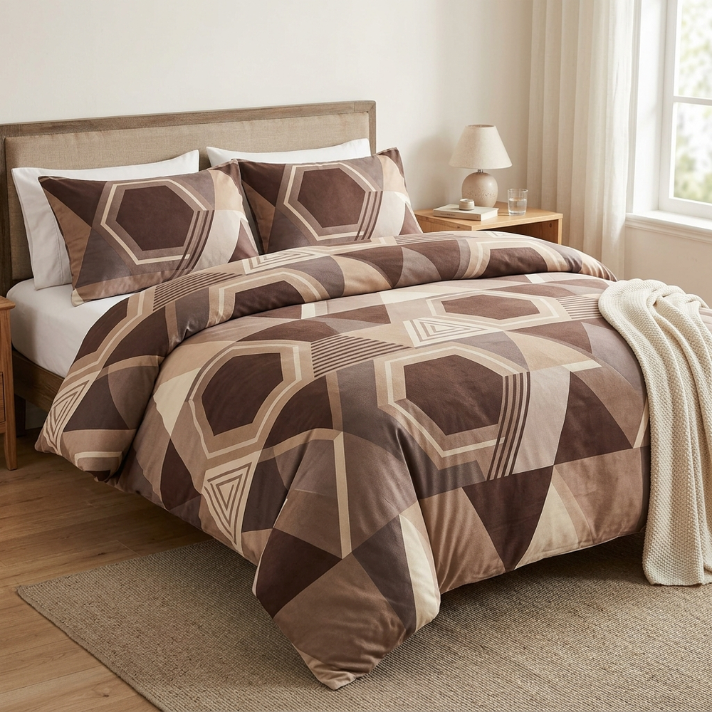 Geometric Brushed Duvet Cover, comforter cover and quilt cover — Color Ge Yun Coffee in a home setting. [variant-scope]