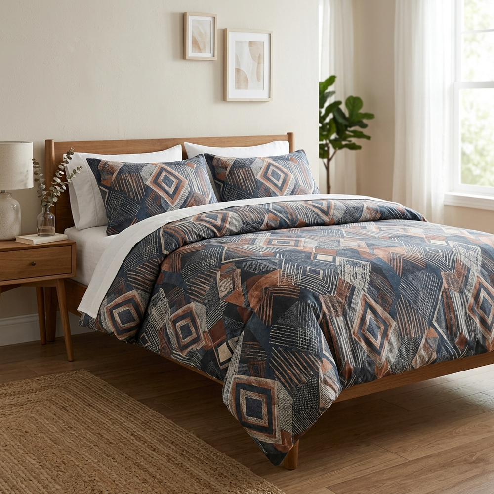 Geometric Brushed Duvet Cover, comforter cover and quilt cover — Color Gorgeous Encounter in a home setting. [variant-scope]