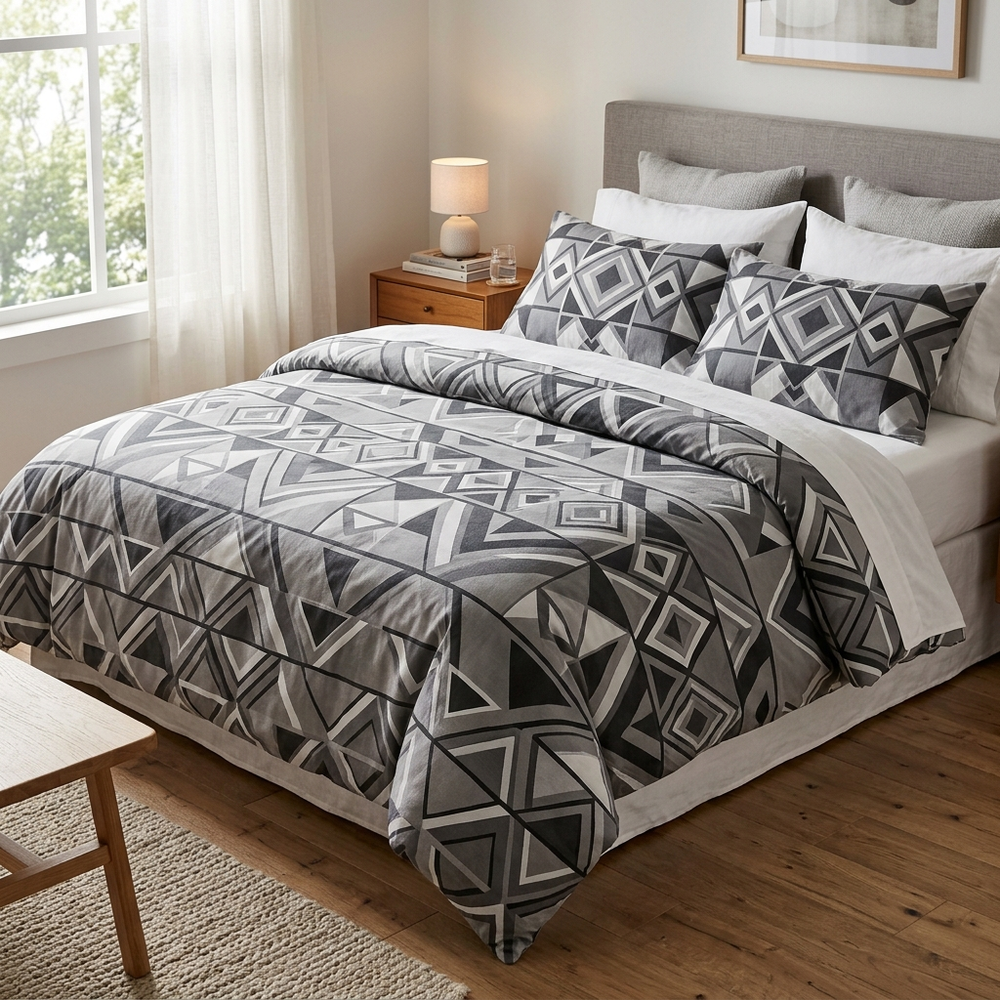 Geometric Brushed Duvet Cover, comforter cover and quilt cover — Color Silhouette in a home setting. [variant-scope]