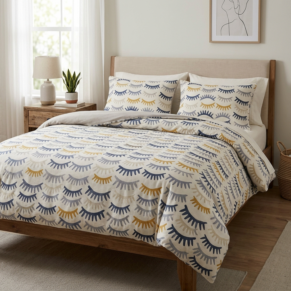 Geometric Brushed Duvet Cover, comforter cover and quilt cover — Color Eyelash Bending in a home setting. [variant-scope]